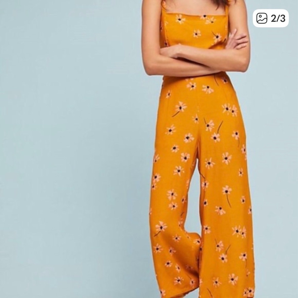 Faithfull the Brand Floral Mustard Yellow Orange Jumpsuit